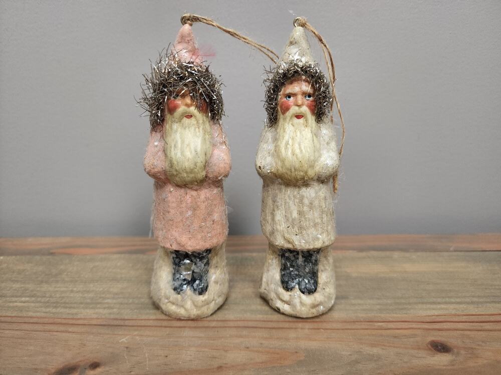 Belsnickle Old Fashioned Santa Claus Christmas Ornaments 5.5" Lot Of 2